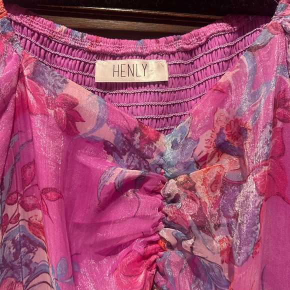 Shop Henly dress flowy smocked L shimmery purple semi-formal - Picture 5 of 8